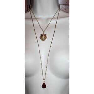 Express Long Two Strand Pendant Lion Head Faceted Glass Necklace Y2K Deadstock